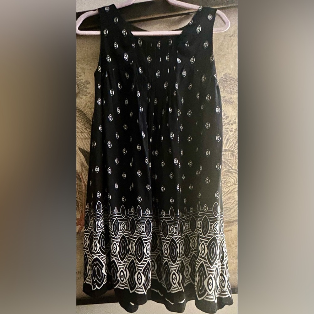 * Anthropologie Anna Sui Designer Silk Boho Black White Pattern SZ Small Dress *